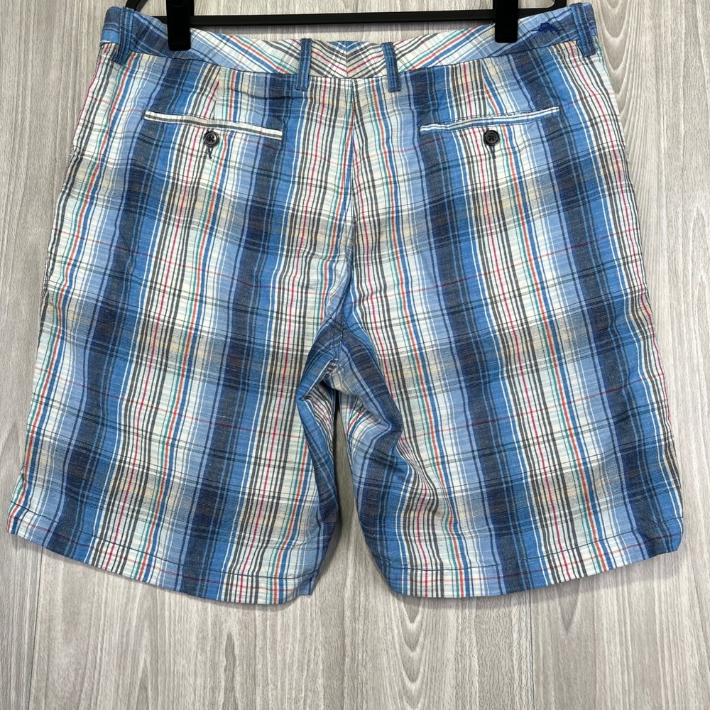Tommy Bahama Linen Plaid Shorts Mens 38 Blue Vacation Summer Comfort EUC - Picture 7 of 7